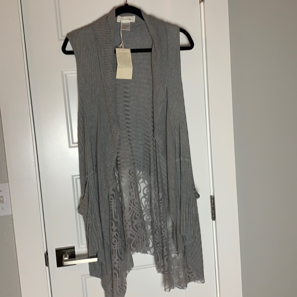 Grace and Lace gray lace duster flip cardi